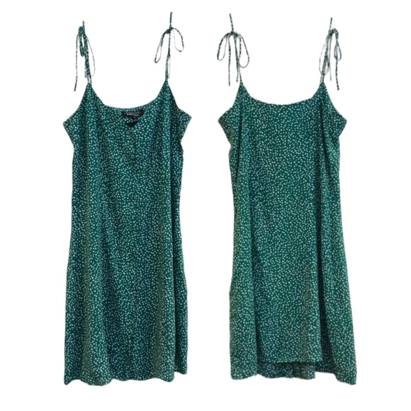 & Other Stories Dresses & Skirts - & Other Stories Green Dot Casual Button Down Tie Shoulder V Neck Mini Dress 2